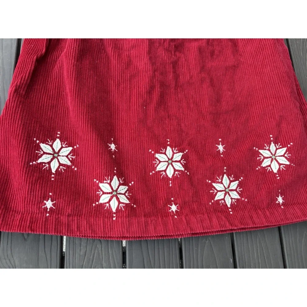 Ralph Lauren GIRLS Corduroy Jumper Dress Size 5 Snowflakes Christmas Holiday Red